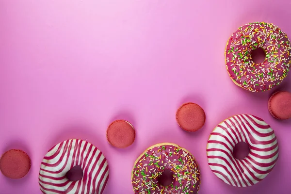 Ciambelle Amaretti Fondo Rosa Delizioso Dessert Delizioso Dessert — Foto Stock