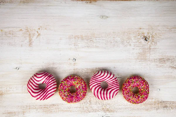 Pink Donuts Wooden Background Delicious Dessert — Stock Photo, Image