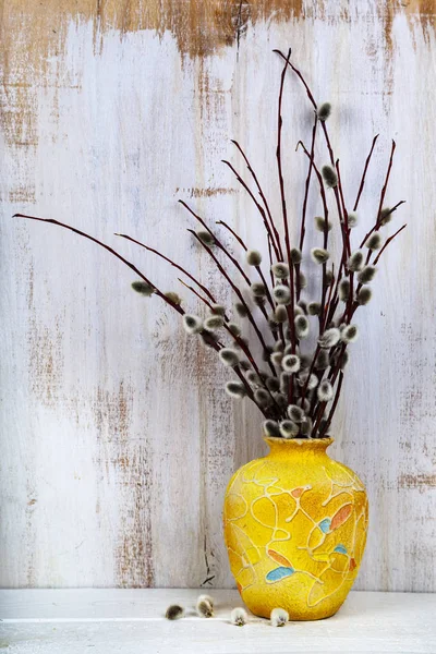 Stillleben Mit Weidenzweigen Einer Vase Palmsonntag — Stockfoto