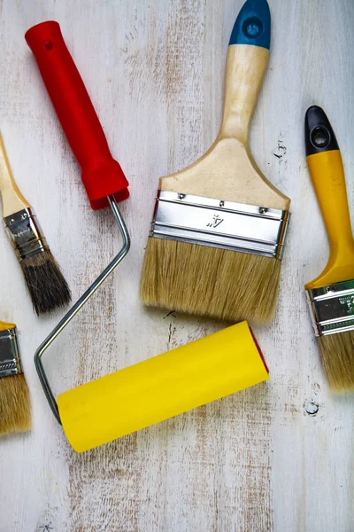 Roller Brush Table Items Home Office Renovation — Stock Photo, Image