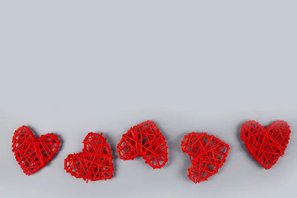 Hranice Červené Srdce Šedém Pozadí Valentýna Karty — Stock fotografie