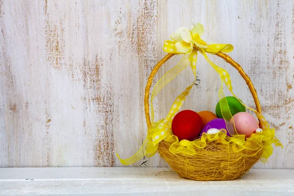 Wielkanoc Martwa Natura Pisanek Koszyku Kartki Wielkanocne — Zdjęcie stockowe