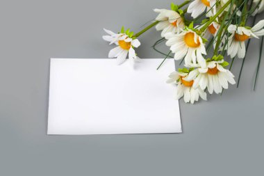 Buket papatyalar ve bir kart