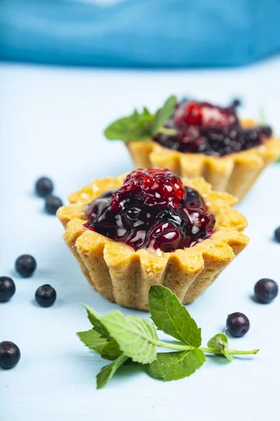 Small berry cake and ripe berries — Stock Photo, Image
