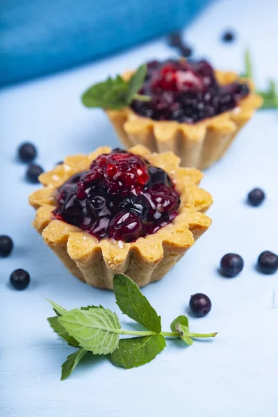 Small berry cake and ripe berries — Stock Photo, Image