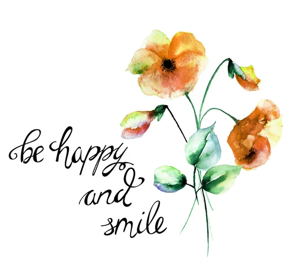 タイトルとカラフルな野生の花が幸せと笑顔 Illustratio — ストック写真