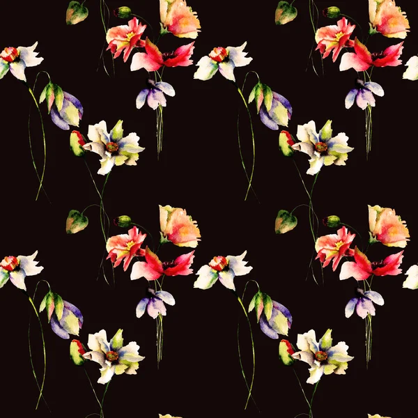 Naadloos Behang Met Lentebloemen Aquarel Illustratie Tegel Voor Behang Stof — Stockfoto