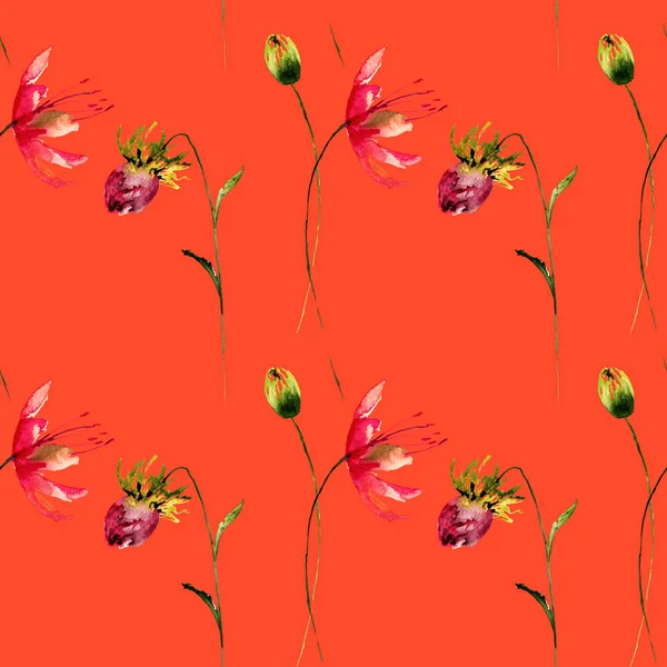 Modello Senza Cuciture Con Fiori Selvatici Acquerello Illustratio — Foto Stock