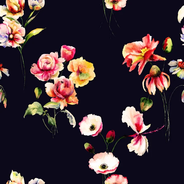 Wzór Wiosennych Kwiatów Akwarela Malarstwo Ręcznie Malowane Drawin — Zdjęcie stockowe
