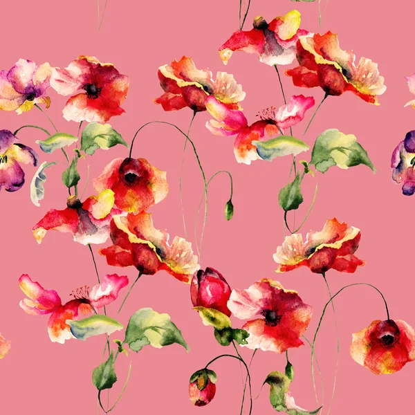 Modello Senza Cuciture Con Fiori Originali Acquerello Illustratio — Foto Stock