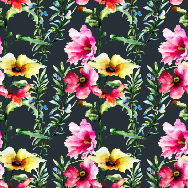 Bezešvá Tapeta Zahradních Květin Akvarel Malířství Dlaždice Tapety Nebo Fabri — Stock fotografie