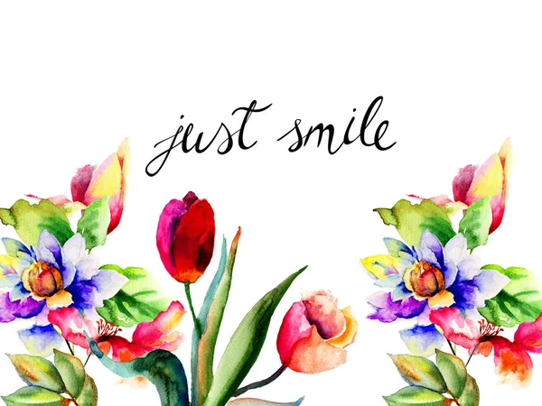 Красиві Квіти Назвою Просто Посміхаються Акварельний Живопис Можна Використовувати Святкову — стокове фото