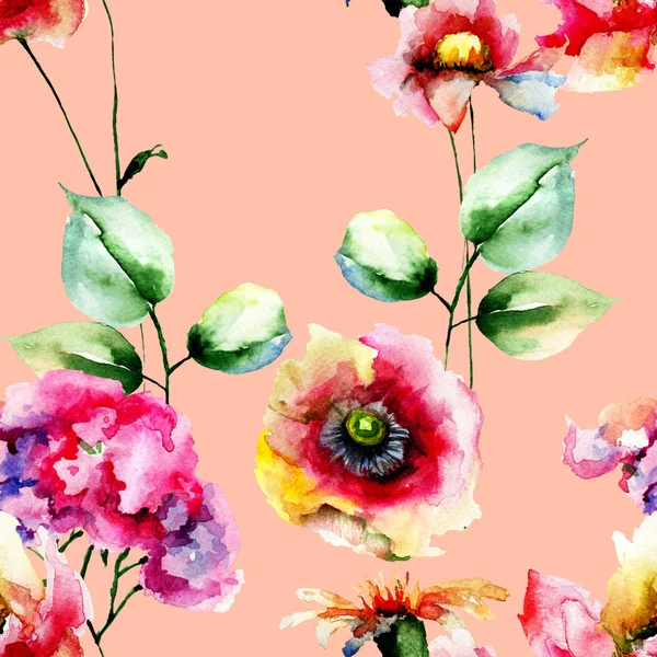 Patrón Sin Costuras Con Flores Originales Ilustración Acuarela — Foto de Stock