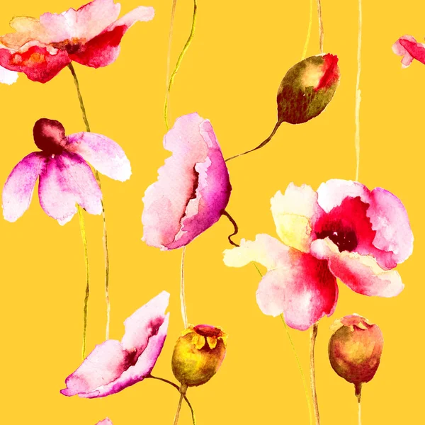 Yaz Çiçek Ile Sorunsuz Duvar Kağıdı Paintin Suluboya — Stok fotoğraf
