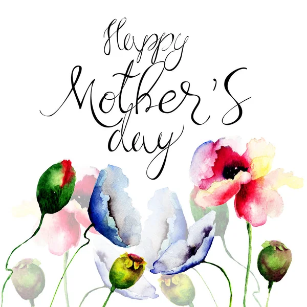 Aquarel Bloemen Met Titel Happy Mothers Day Hand Getrokken Floral — Stockfoto
