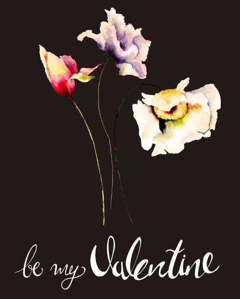 Floral Ακουαρέλα Εικονογράφηση Τίτλο Valentine Μου Πρότυπο Για Ευχετήρια Κάρτα — Φωτογραφία Αρχείου