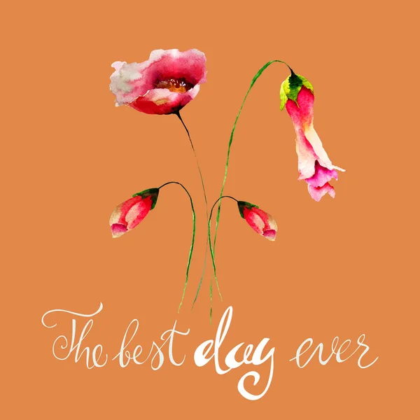 Весняні Квіти Акварельна Ілюстрація Назвою Найкращий День Напередодні — стокове фото