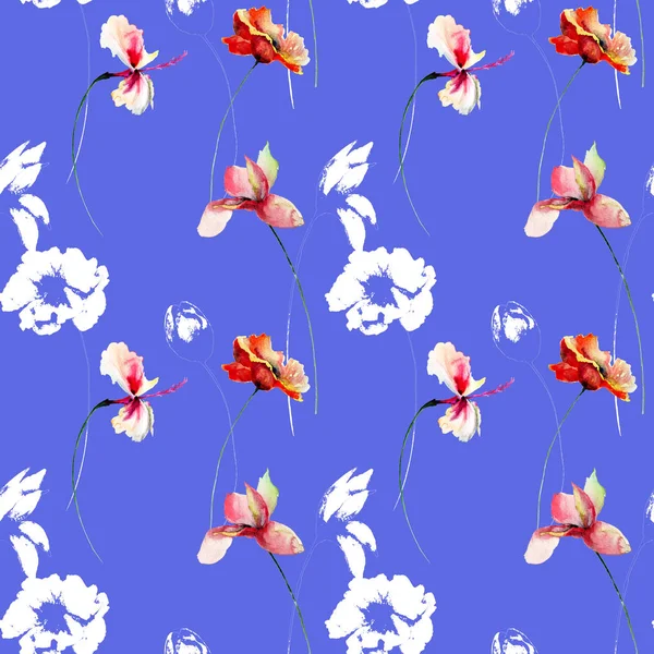 Dekoratif Kır Çiçekleri Sulu Boya Illustratio Ile Sorunsuz Duvar Kağıdı — Stok fotoğraf
