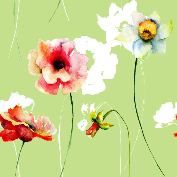 Fondo Pantalla Sin Costuras Con Flores Ilustración Acuarela —  Fotos de Stock