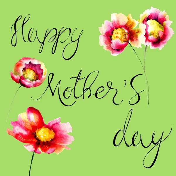 Mooie Bloemen Met Titel Happy Mothers Day Sjabloon Voor Kaart — Stockfoto