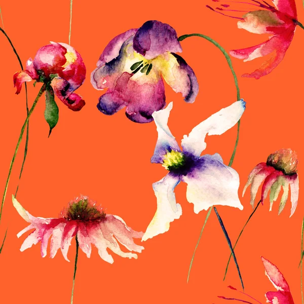 Χωρίς Ραφή Πρότυπο Αρχικό Λουλούδια Ακουαρέλα Εικονογράφηση Πλακάκι Για Ταπετσαρία — Φωτογραφία Αρχείου