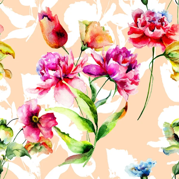 Çiçek Seamless Modeli Sulu Boya Illustratio — Stok fotoğraf