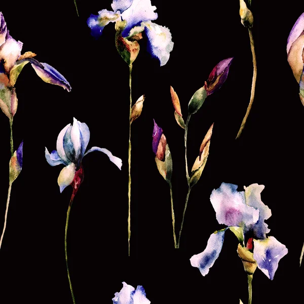 无缝图案与虹膜花 手绘花卉元素 — 图库照片