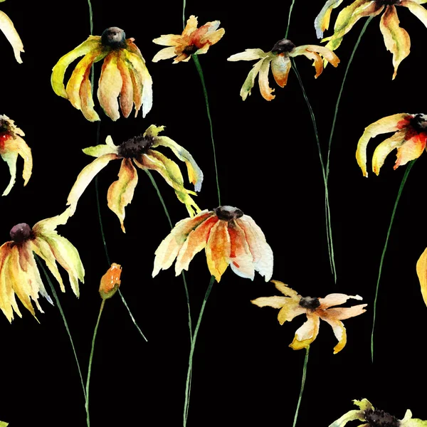 Seamless Wallpaper Yellow Gerber Flowers Watercolor Illustration — Stock Photo, Image