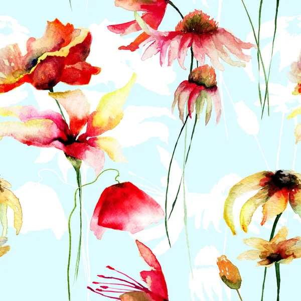 Květinový Vzor Bezešvé Akvarel Ilustrace Dlaždice Tapety Nebo Fabri — Stock fotografie