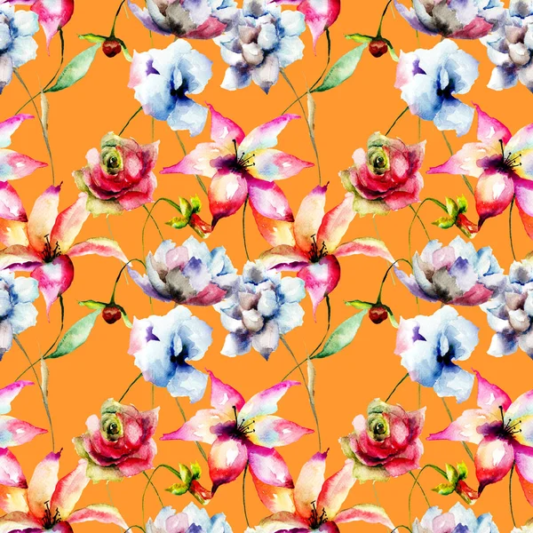 Floral Naadloze Behang Aquarel Paintin — Stockfoto