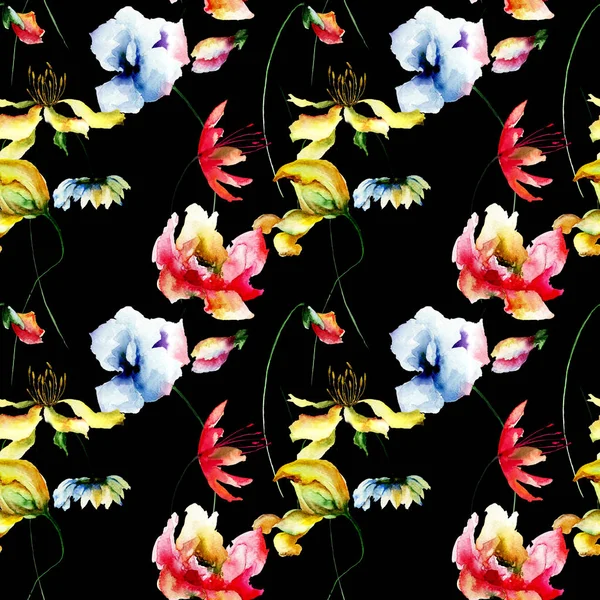 Wzór Ozdobnymi Kwiatkami Akwarela Ilustracja Dachówka Tapetę Lub Fabri — Zdjęcie stockowe