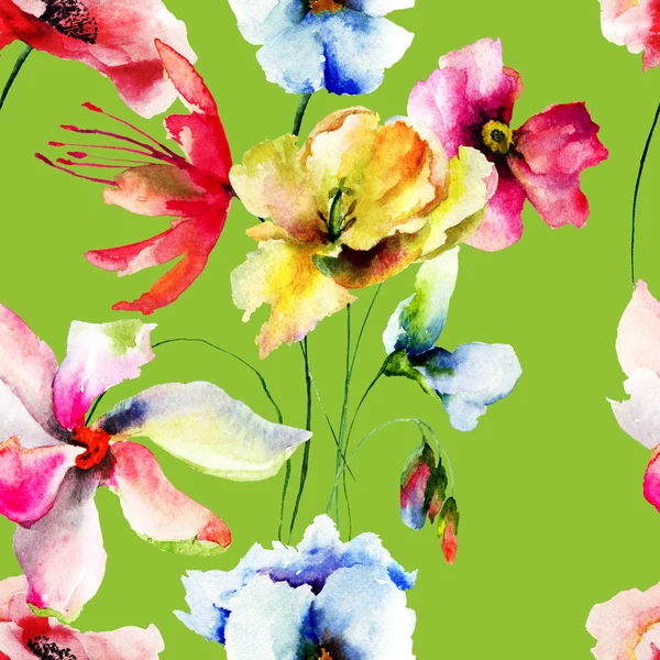 Bezešvá Tapeta Originální Akvarel Ilustrace Květin Dlaždice Pro Tapety Nebo — Stock fotografie