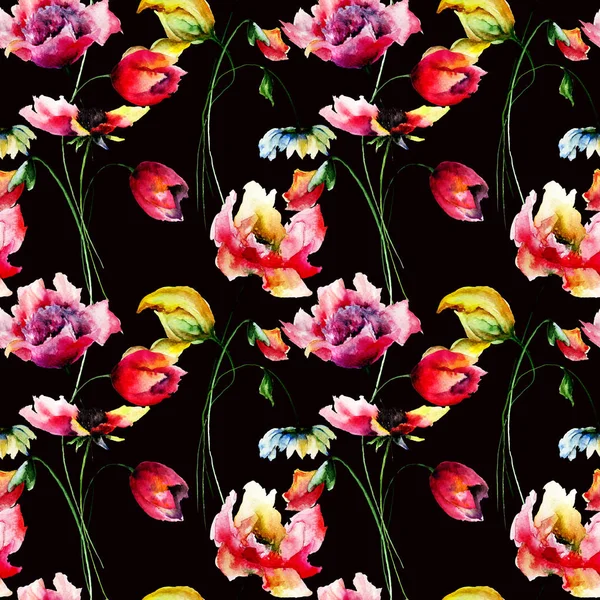 Płynne Tapety Oryginalna Ilustracja Akwarela Kwiatami Dachówka Tapetę Lub Fabri — Zdjęcie stockowe