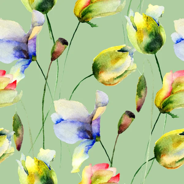 Seamless Pattern Original Flowers Watercolor Illustratio — Stock Photo, Image