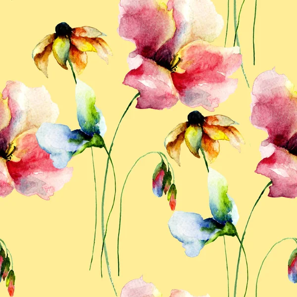 Patrón Sin Costuras Con Flores Ilustración Acuarela Azulejo Para Papel —  Fotos de Stock