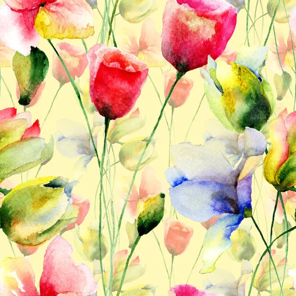 Modello Senza Saldatura Con Fiori Originali Illustrazione Acquerello — Foto Stock