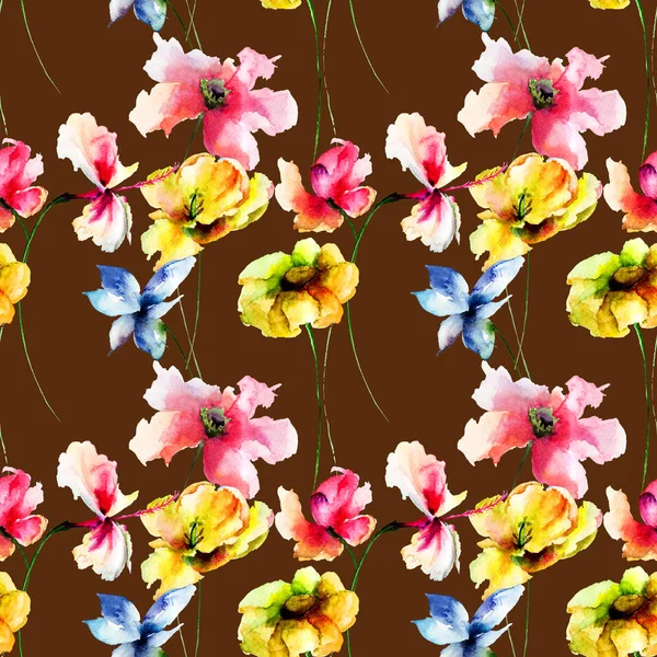 Fondo Pantalla Sin Costuras Con Flores Silvestres Ilustración Acuarela —  Fotos de Stock