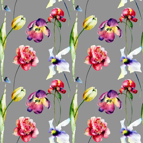 Bezešvá Tapeta Květy Létě Akvarel Obr — Stock fotografie