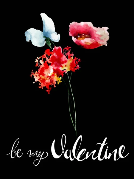 Belles Fleurs Avec Titre Être Valentine Illustration Aquarelle — Photo