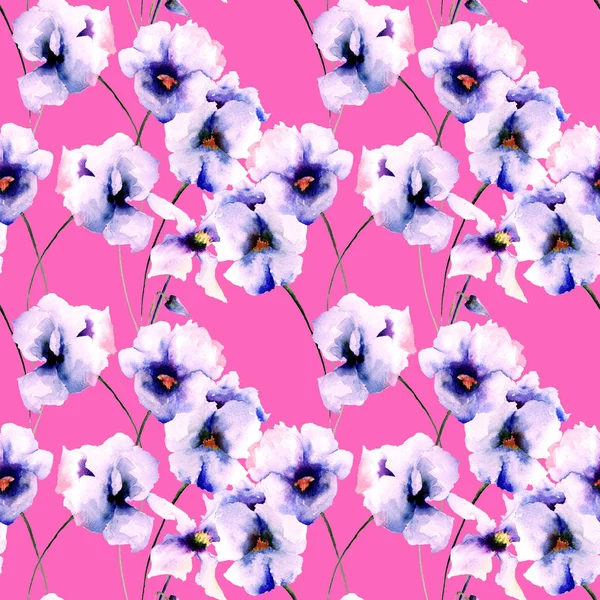 Papier Peint Sans Couture Avec Des Fleurs Bleu Pansy Illustration — Photo