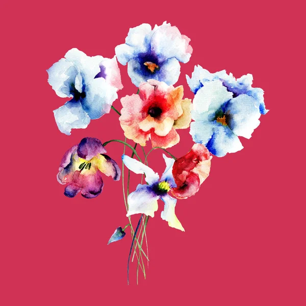 Ręcznie Malowane Rysunku Kwiatami Akwarela Ilustracja — Zdjęcie stockowe
