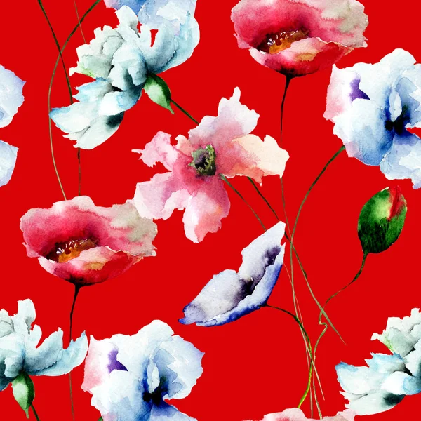 Modello Senza Soluzione Continuità Con Fiori Stilizzati Acquerello Illustrazione Piastrelle — Foto Stock