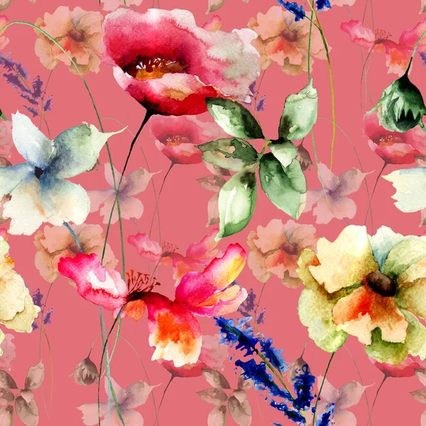 Papier Peint Sans Couture Avec Des Fleurs Illustration Aquarelle Carrelage — Photo