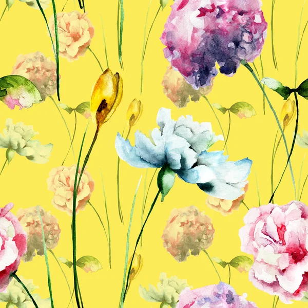 Modello Senza Soluzione Continuità Con Fiori Stilizzati Acquerello Illustrazione Piastrelle — Foto Stock