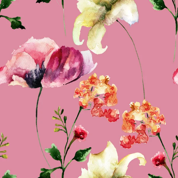 野生の花 Illustratio シームレス パターン — ストック写真
