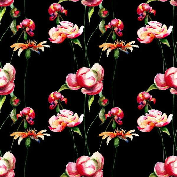 Papel Parede Sem Costura Com Flores Peony Azulejo Ilustração Aquarela — Fotografia de Stock