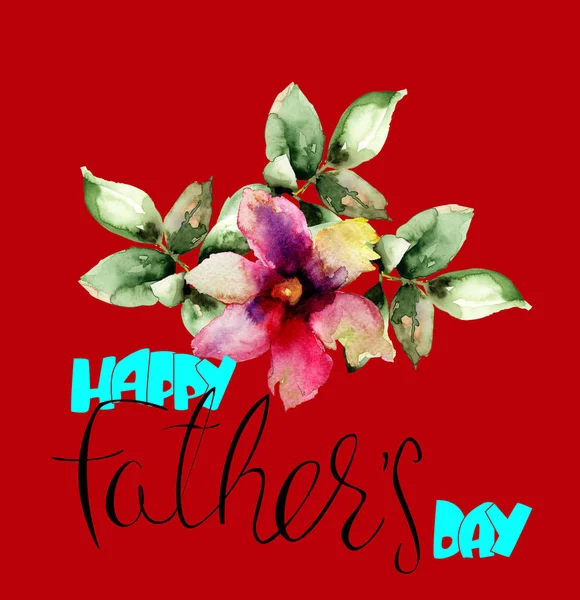 Original Gerber flower with  Happy Fathers day, template for card or poster, watercolor illustratio