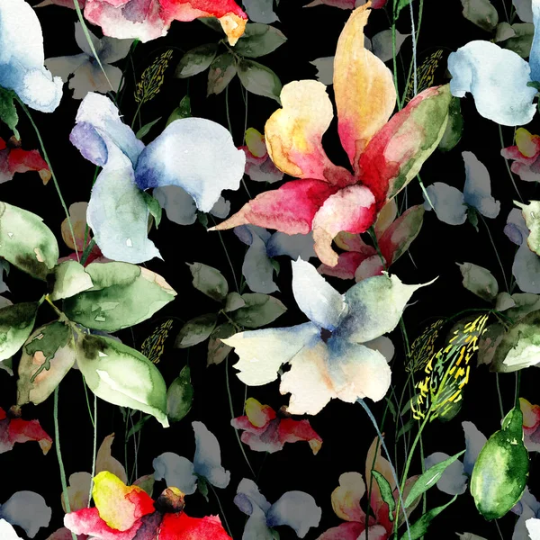 Stylized Çiçekler Sulu Boya Illustratio Ile Seamless Modeli — Stok fotoğraf