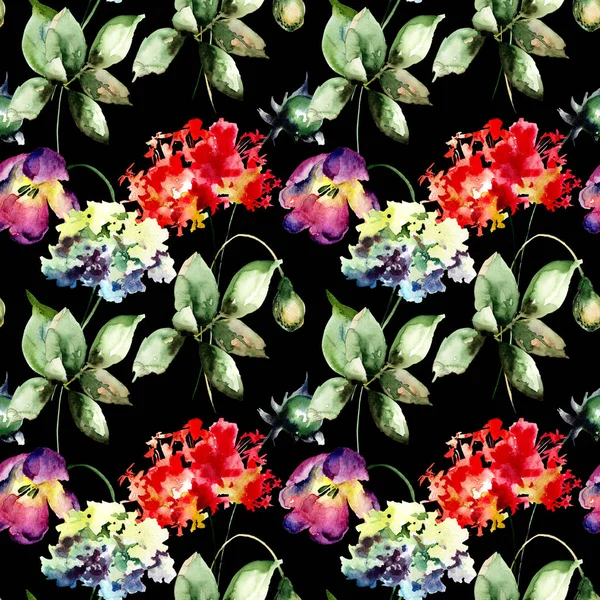 Seamless Wallpaper Wild Flowers Watercolor Illustratio — Stock Photo, Image