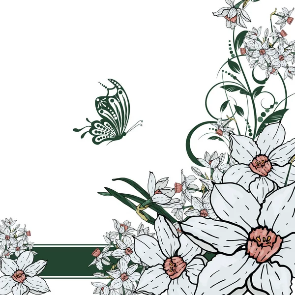 Vector mano dibujo Narciso flores fondo — Archivo Imágenes Vectoriales